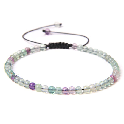 Bracciale in Fluorite multicolore – cordino regolabile con pietre sferiche da 4 mm