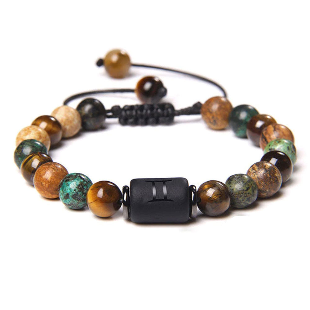 Bracciale Gemelli – Occhio di tigre, turchese, diaspro – Cordoncino regolabile