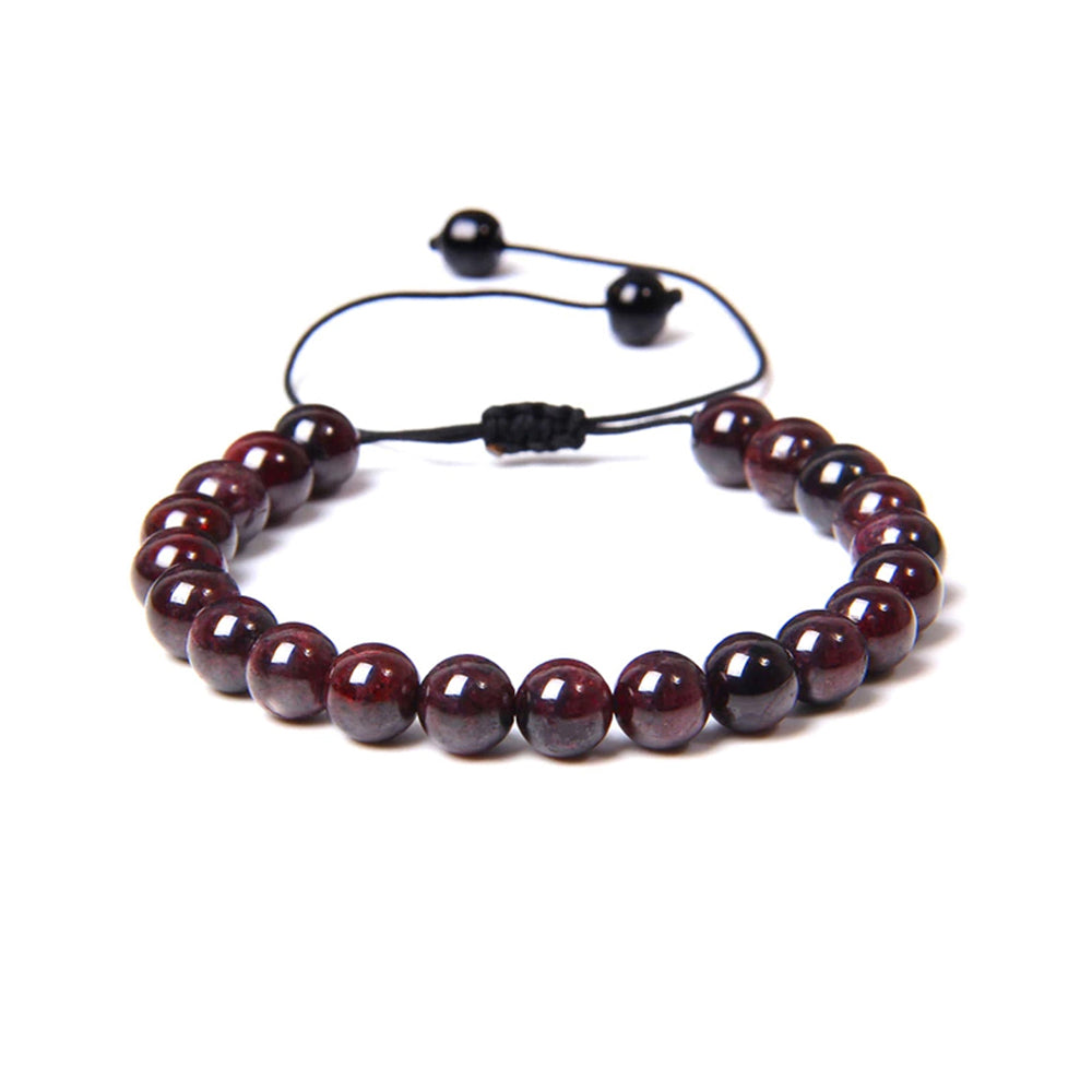 Bracciale in Granato Rosso – cordino regolabile con pietre sferiche da 8 mm