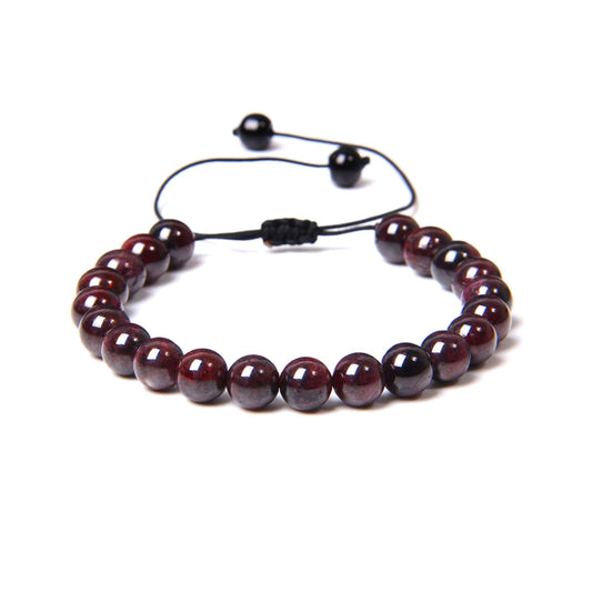 Bracciale in Granato Rosso – cordino regolabile con pietre sferiche da 8 mm