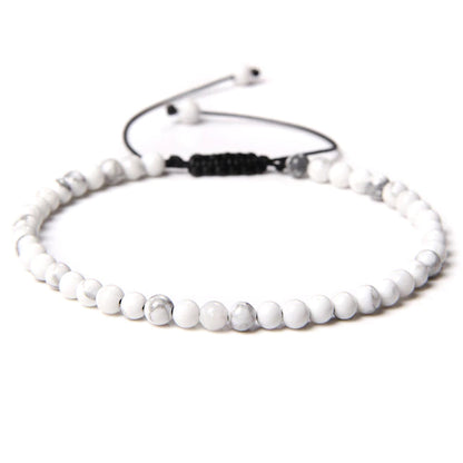 Bracciale Howlite – cordino regolabile con pietre sferiche da 4 mm