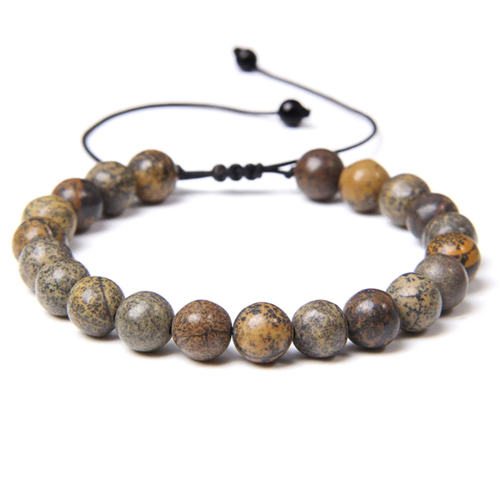 Bracciale in Diaspro Leopardato – cordino regolabile con pietre di perline da 8 mm