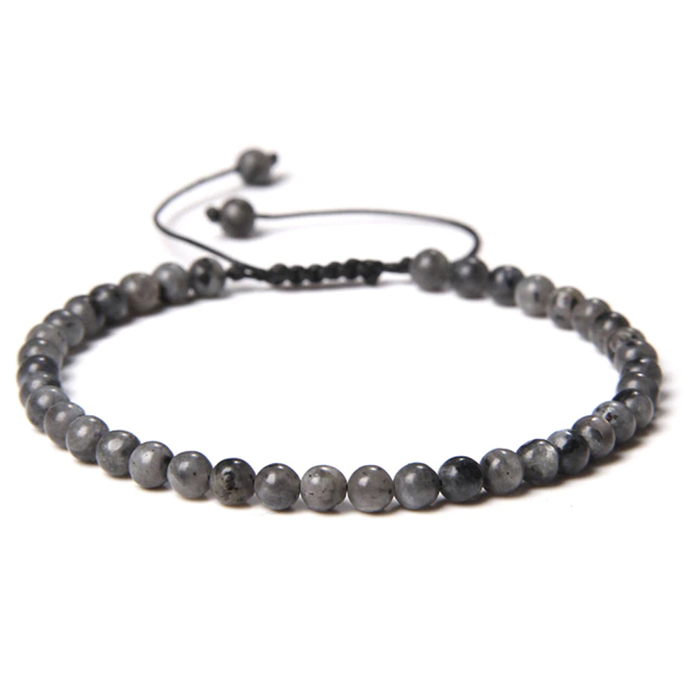 Bracciale in Labradorite con inclusioni – cordino regolabile con pietre sferiche da 4 mm