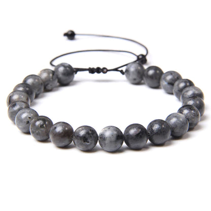 Bracciale con Inclusione di Labradorite – cordino regolabile con pietre sferiche da 8 mm