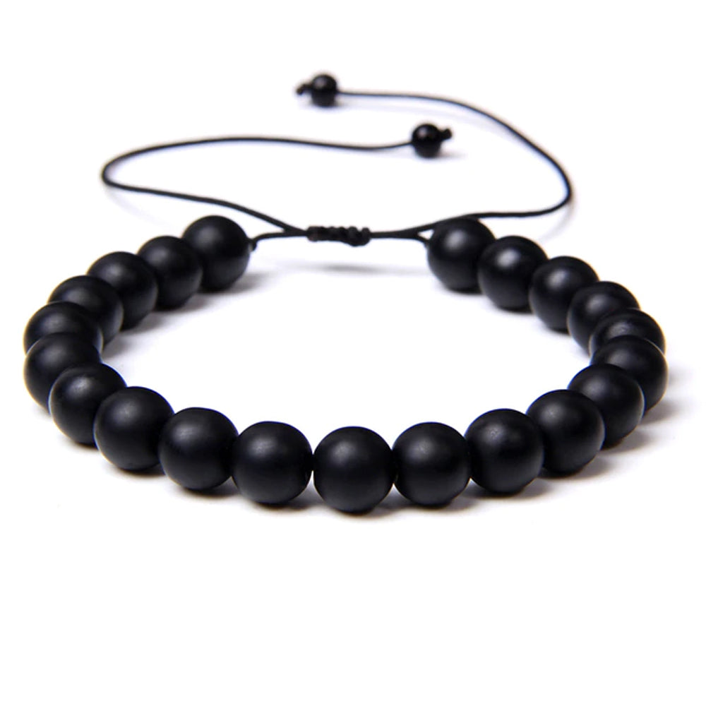Bracciale in Onice Opaco – cordino regolabile con pietre sferiche da 8 mm