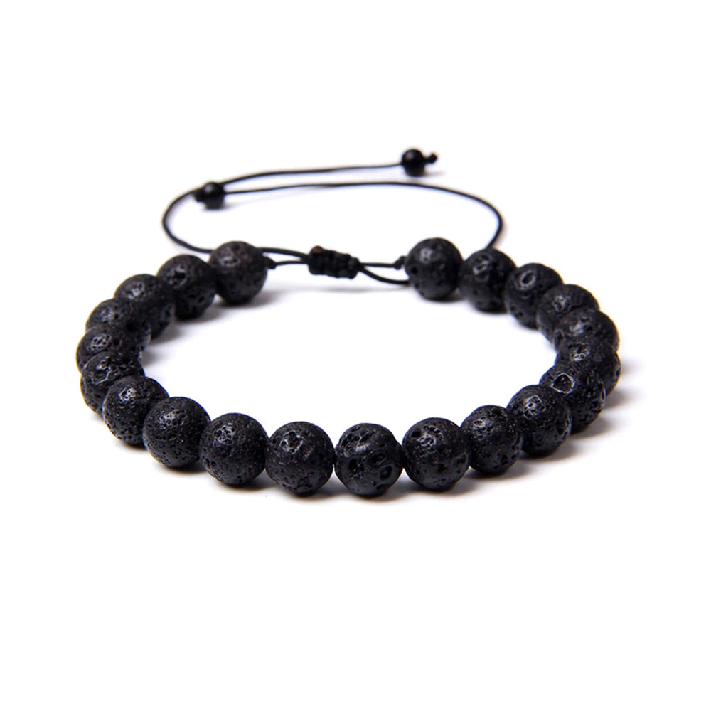 Bracciale in Pietra Lavica – cordino regolabile con pietre sferiche