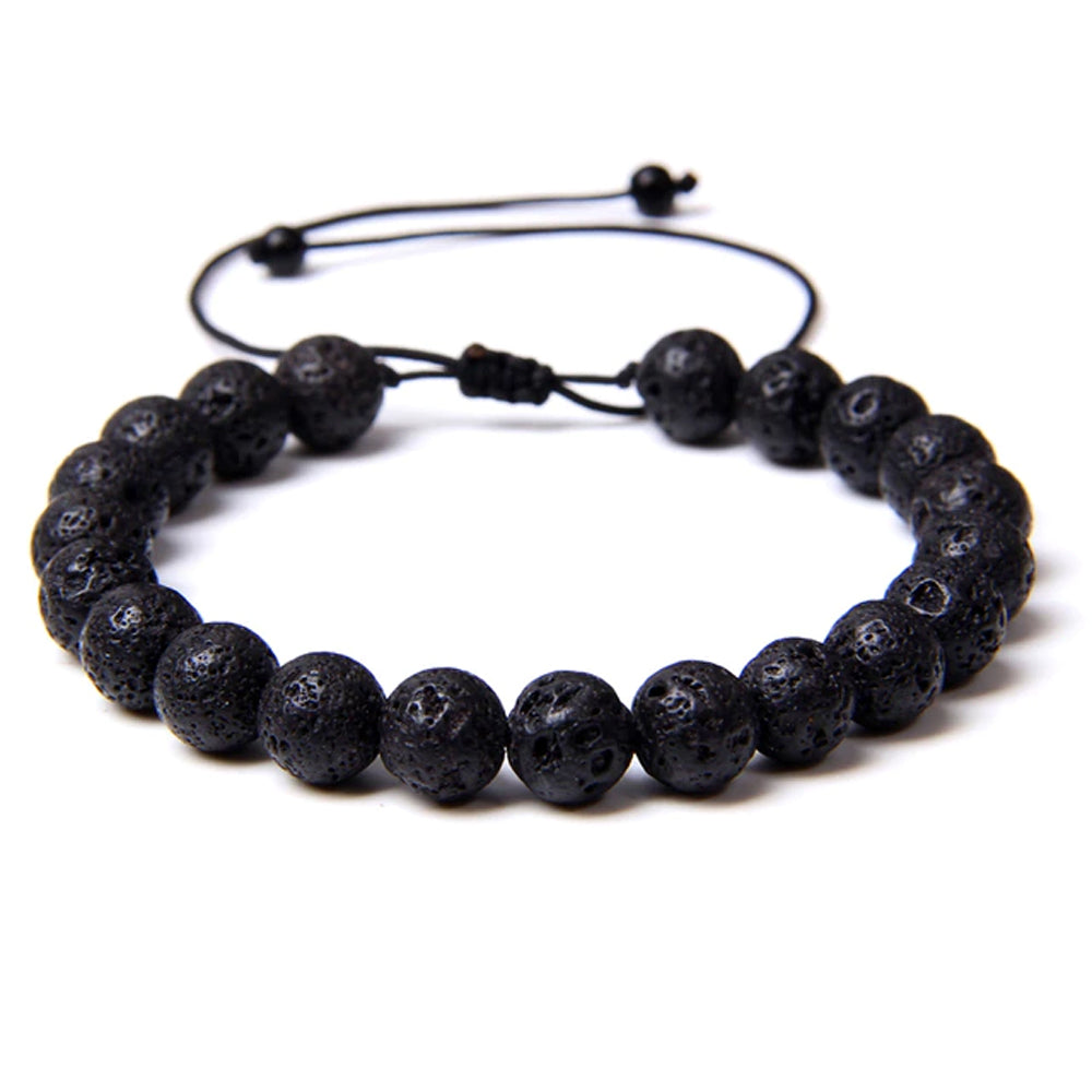 Bracciale in Pietra Lavica – cordino regolabile con pietre sferiche