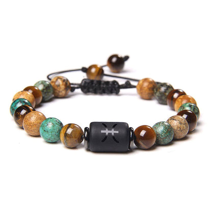 Bracciale Pesci – Occhio di tigre, turchese, diaspro – Cordoncino regolabile