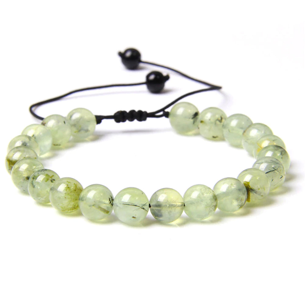 Bracciale in Prehnite – cordino regolabile con pietre sferiche da 8 mm