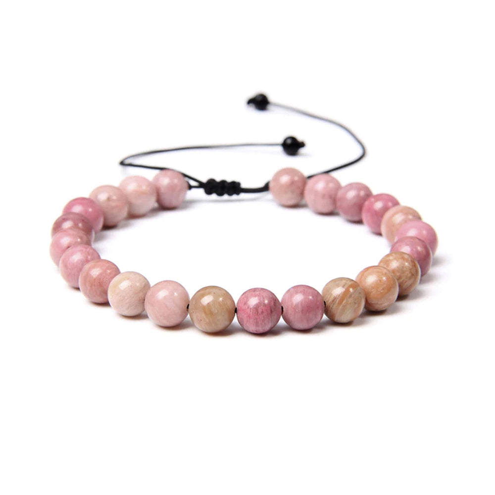 Bracciale in Rodocrosite – cordino regolabile con pietre sferiche