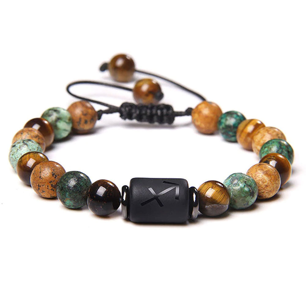 Bracciale Sagittario – Occhio di tigre, turchese, diaspro – Cordone regolabile