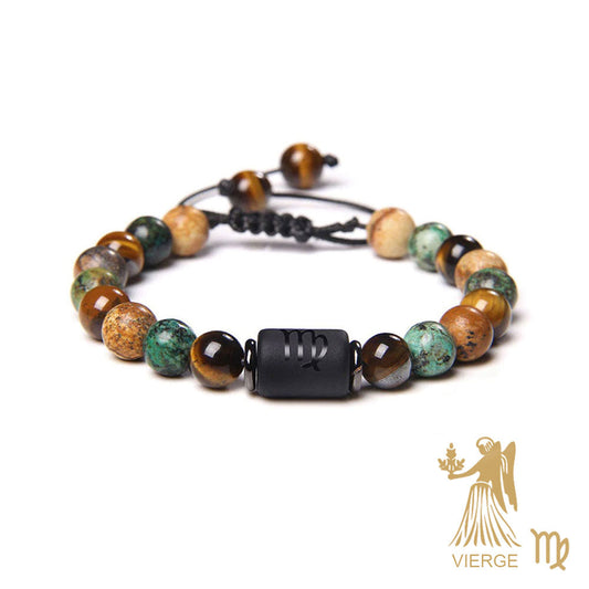 Bracciale Vergine – Occhio di tigre, turchese, diaspro – Cordoncino regolabile