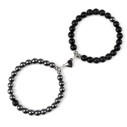Braccialetti per Coppia – Cuore Yin-Yang – Ematite e Onice opaco – 19 cm
