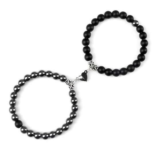 Braccialetti per Coppia – Cuore Yin-Yang – Ematite e Onice opaco – 19 cm