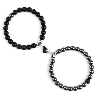 Braccialetti per Coppia – Cuore Yin-Yang – Ematite e Onice opaco – 19 cm