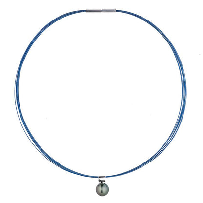 Collana in Acciaio blu con perla rotonda di Tahiti – Chiusura a baionetta