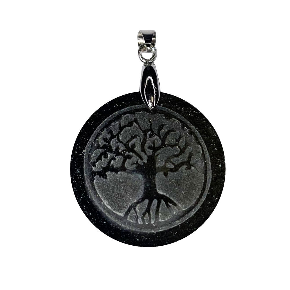 Ciondolo Albero della Vita in Ossidiana Dorata - rotondo