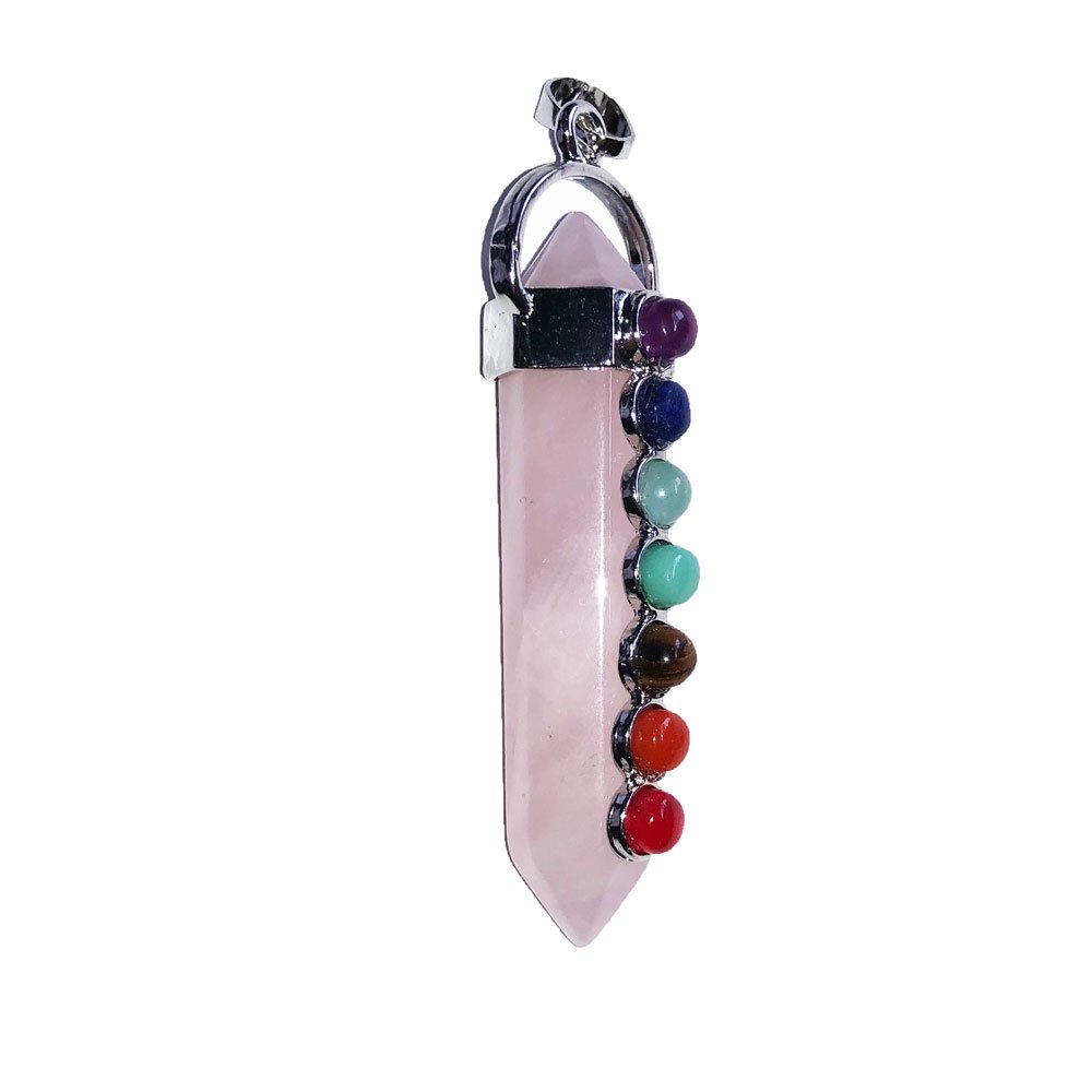 Ciondolo 7 chakra Quarzo rosa – Punta lunga