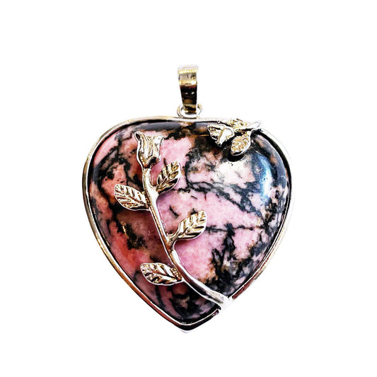 Ciondolo in rodonite – Cuore fiorito