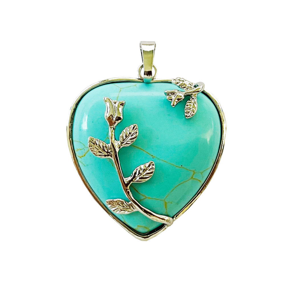 Ciondolo con Turchese Stabilizzato – Cuore fiorito