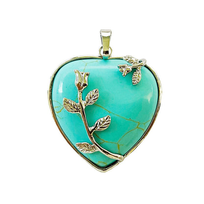 Ciondolo con Turchese Stabilizzato – Cuore fiorito